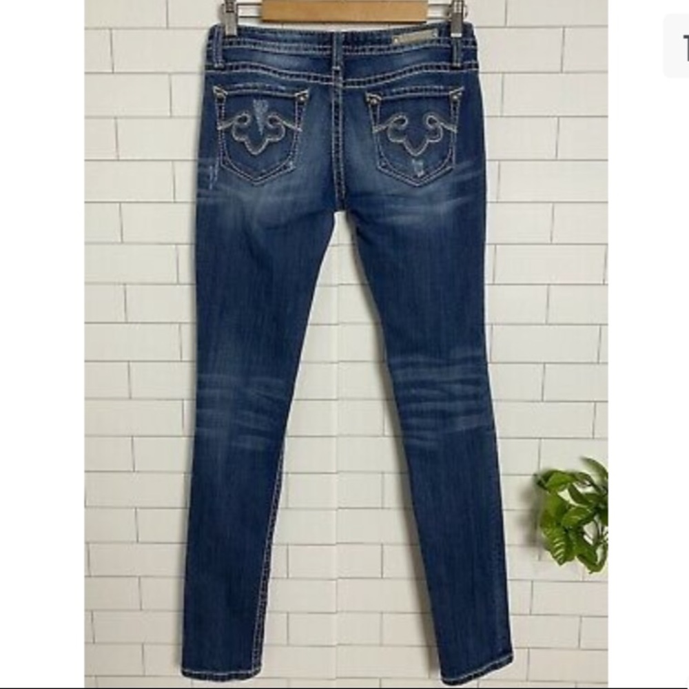 REROCK for Express Skinny Jeans Women's Size 2 Regular Dark Wash Destroyed Denim